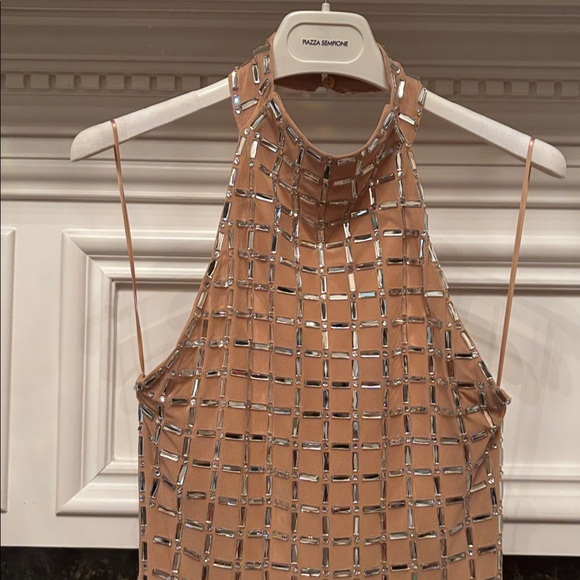 Zara sparkly mesh embellished studded halter long dress with back slit sz.S - Picture 8 of 16